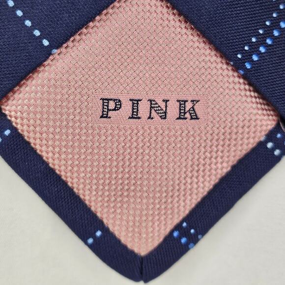 THOMAS PINK MEN'S 3" BLUE GRID DOT PATTERN NECKTIE – 100% SILK – WOVEN IN UK - Picture 9 of 12